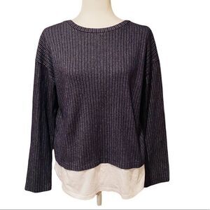 Zara Sweater Blue & Grey Stripe Size Small Faux Undershirt At Bottom